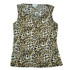 Carolyn Taylor Women Tank Top Blouse Leopard Animal Print Sleeveless Size L